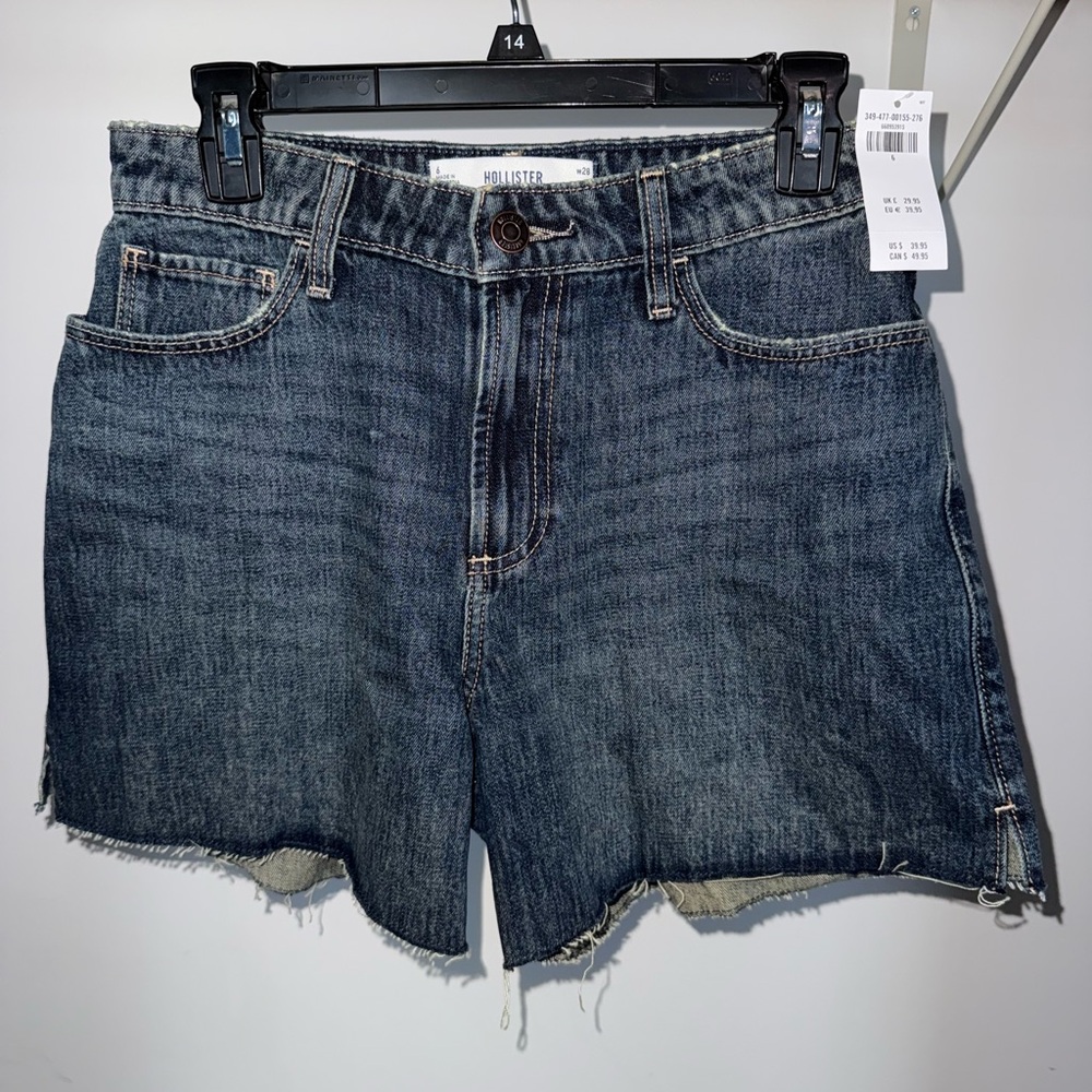 Hollister Blue Jean Shorts High-Waisted Frayed Hem